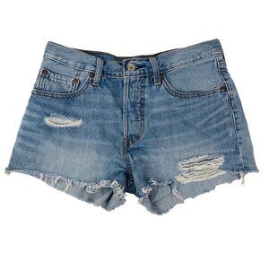 Levi’s 501 Light Wash Button Fly Distressed Denim Shorts Size W26